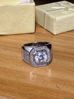 Source Unknown Silver-Tone Men's Pavé CZ Signet Ring